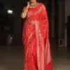 Red Lichi Silk Jacquard Border Work Saree