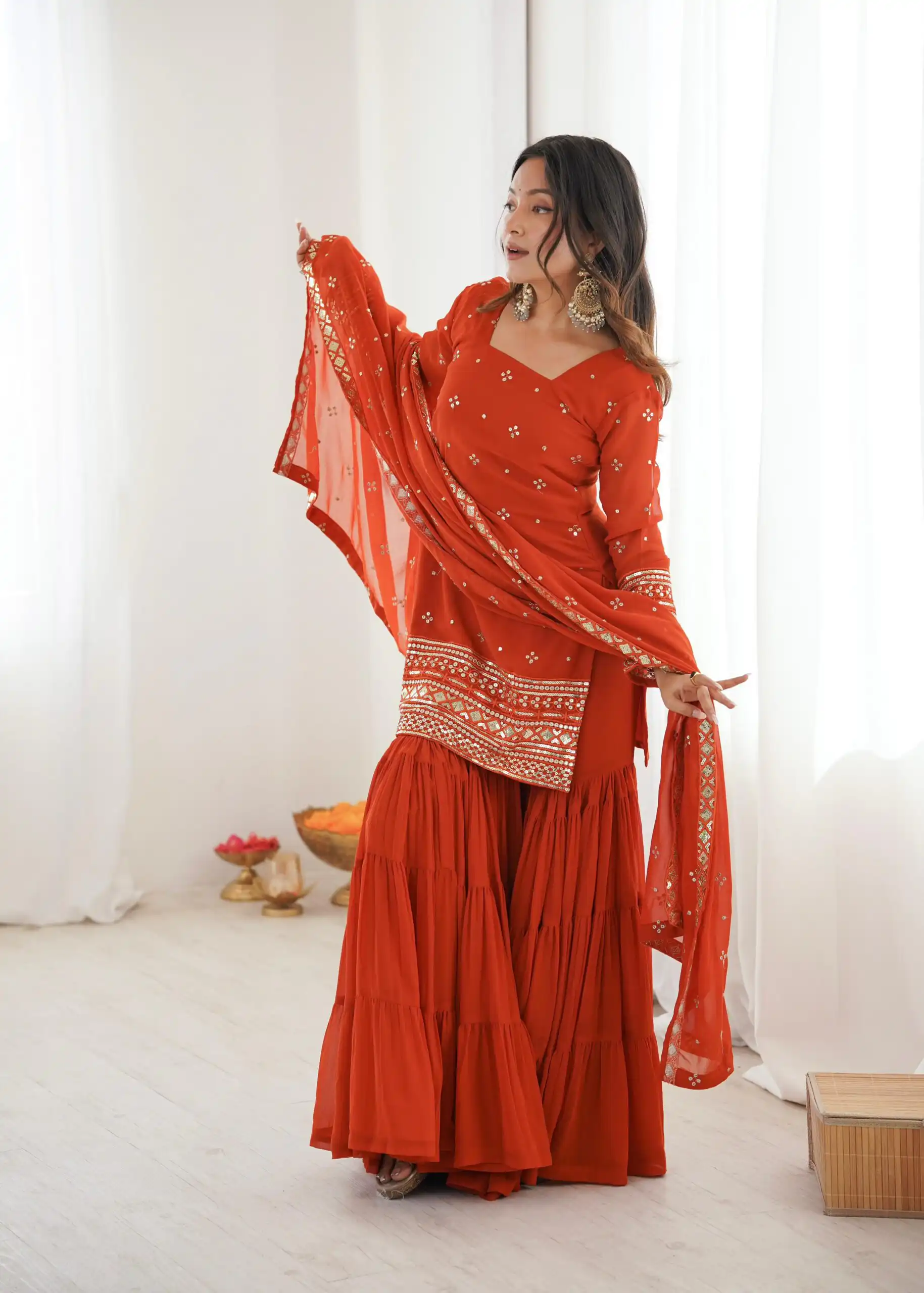 Orange Pure Georgette Sequence Work Salwar Suit