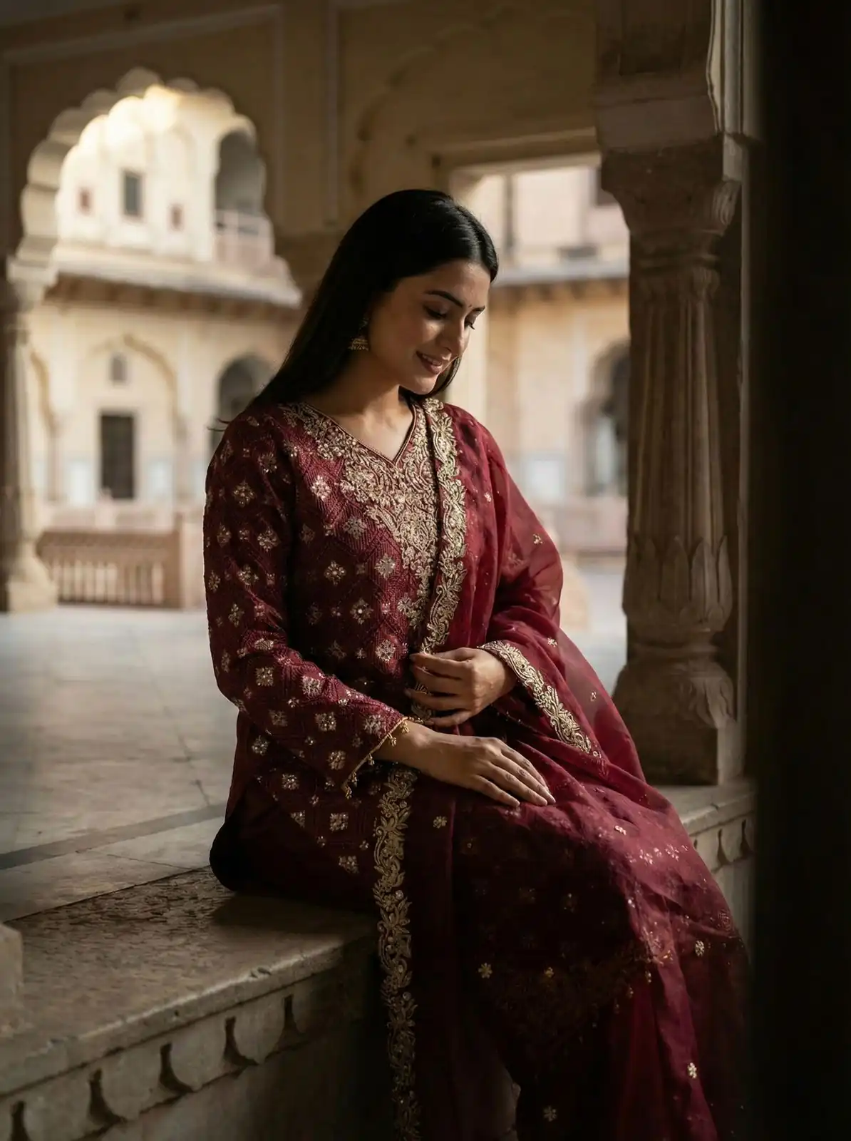 Maroon Pure Organza Silk Sequence Work Salwar Suit - Image 8