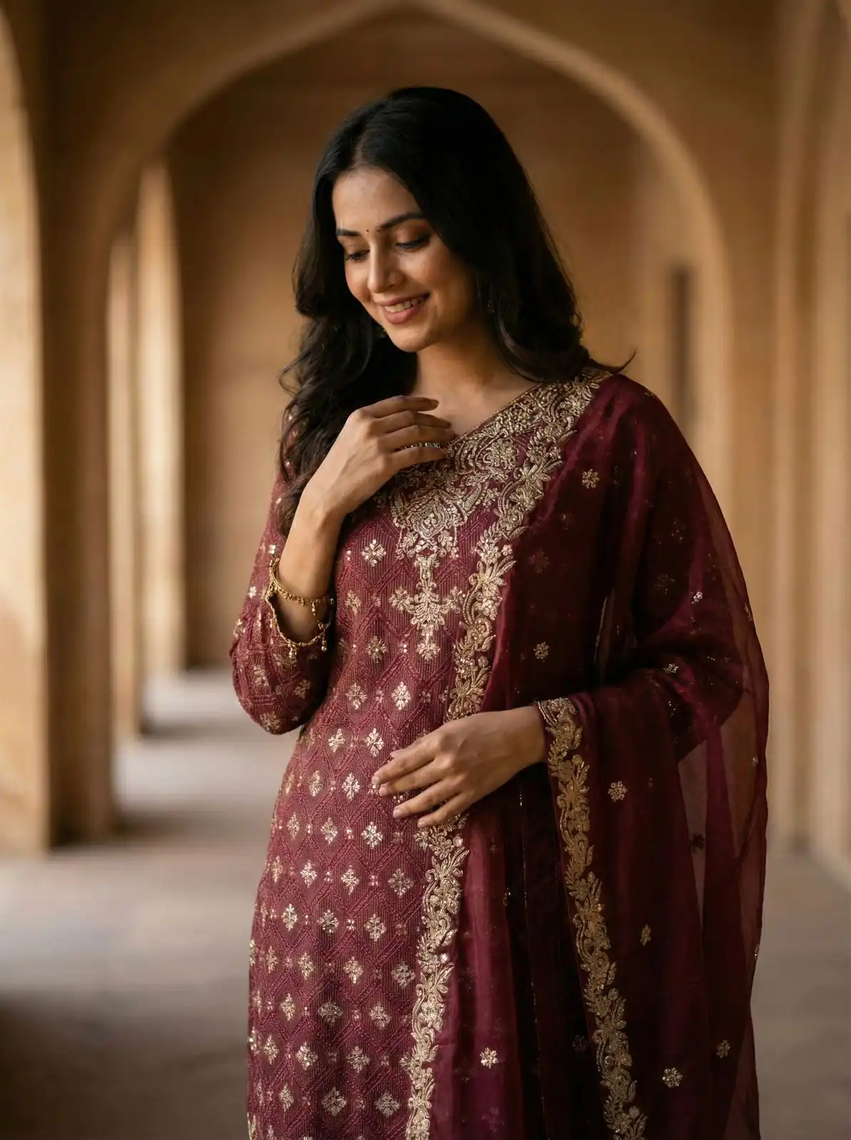 Maroon Pure Organza Silk Sequence Work Salwar Suit - Image 12