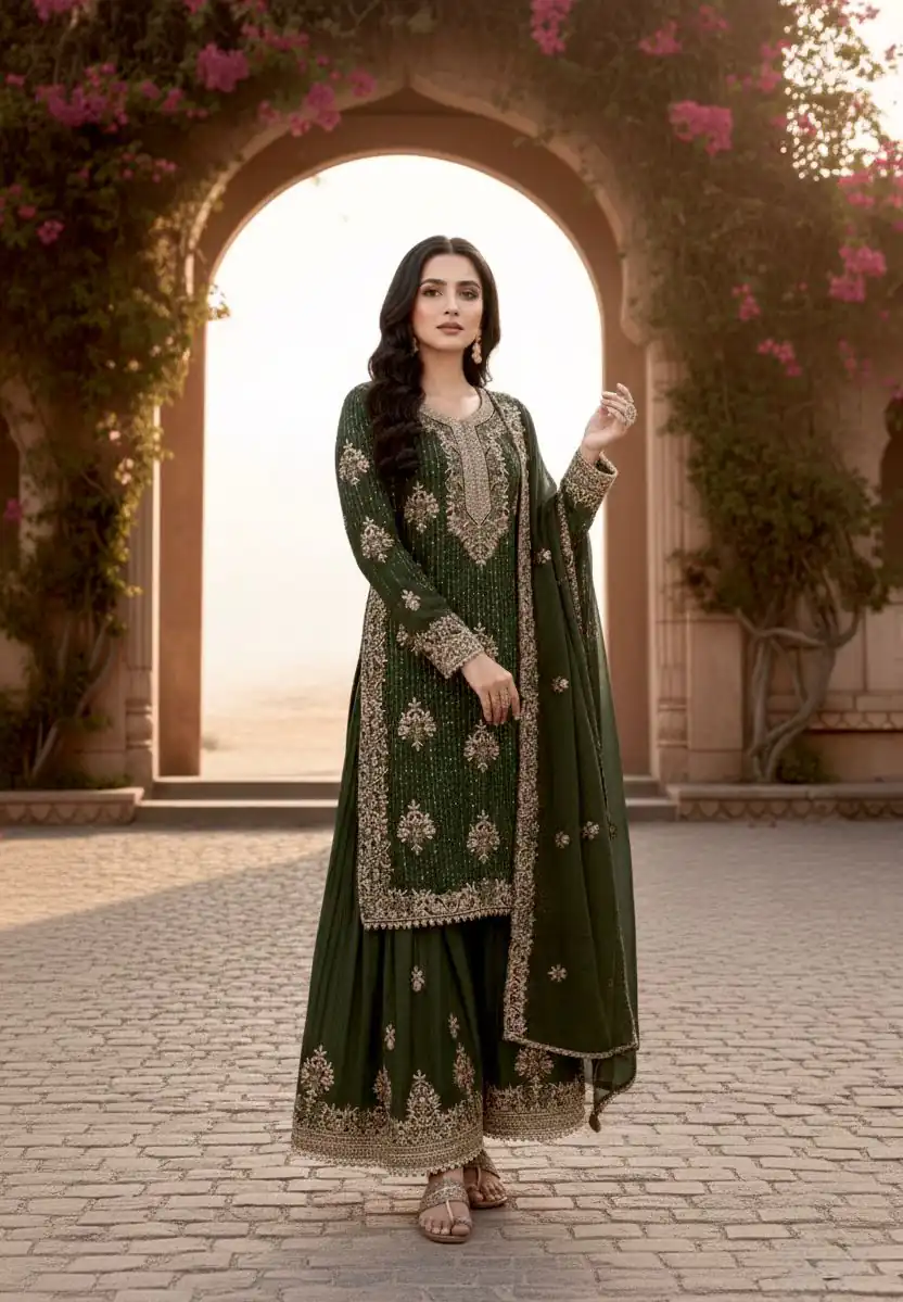 Mahendi Pure Organza Silk Embroidery Cut Work Salwar Suit - Image 2