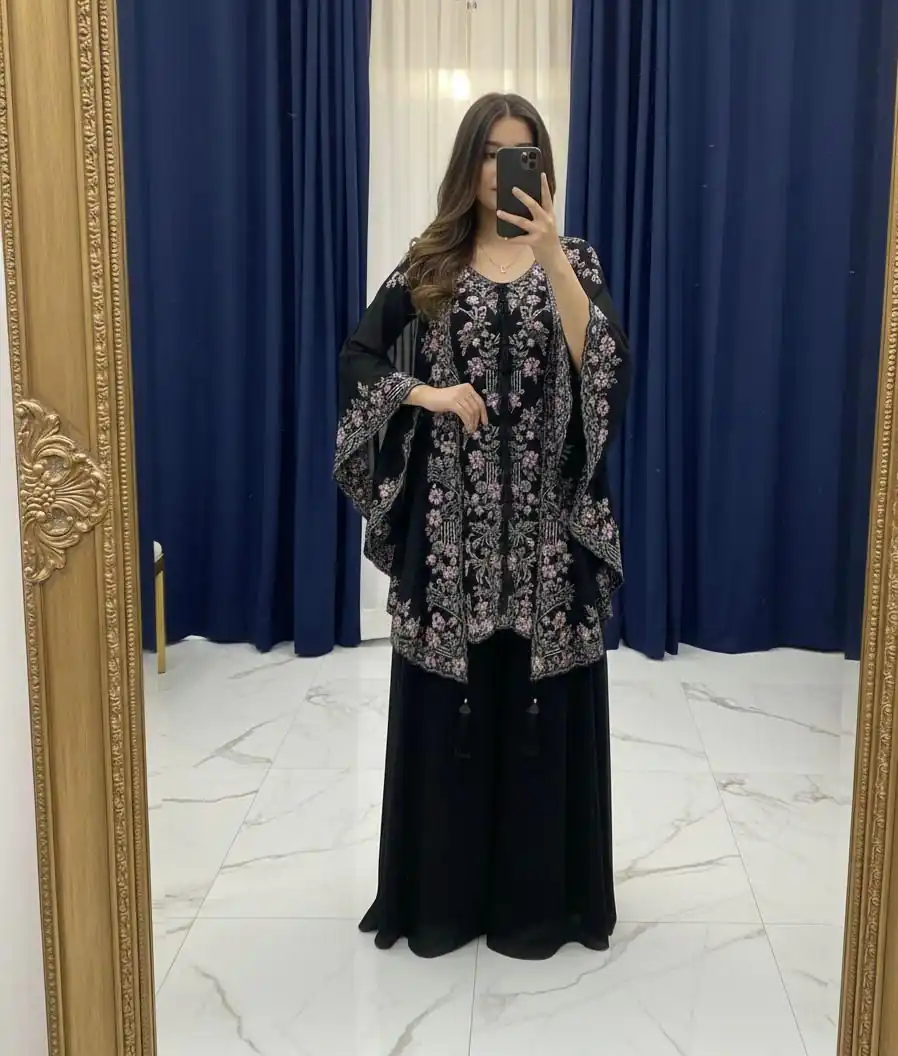 Black Faux Georgette Embroidery Work Salwar Suit