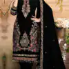Black Velvet Embroidery Lace Work Salwar Suit