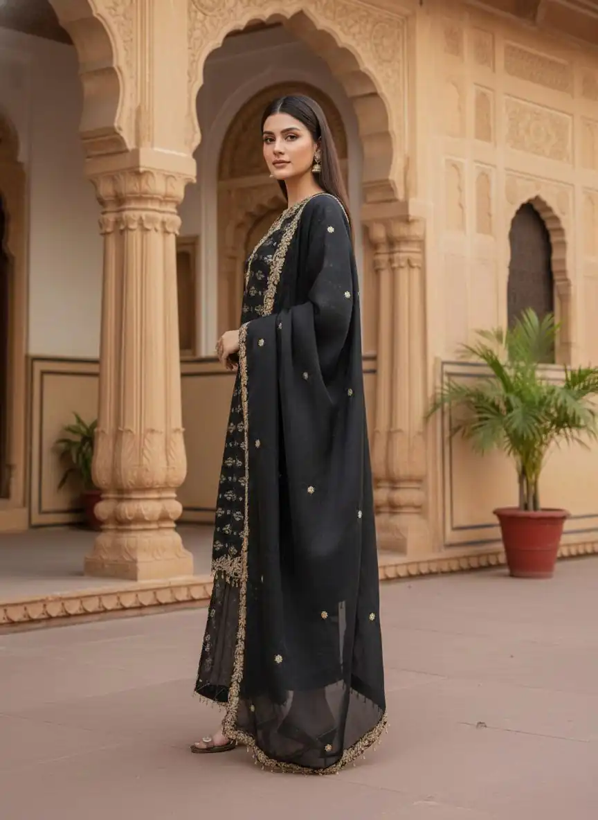 Black Pure Organza Silk Sequence Work Salwar Suit - Image 2