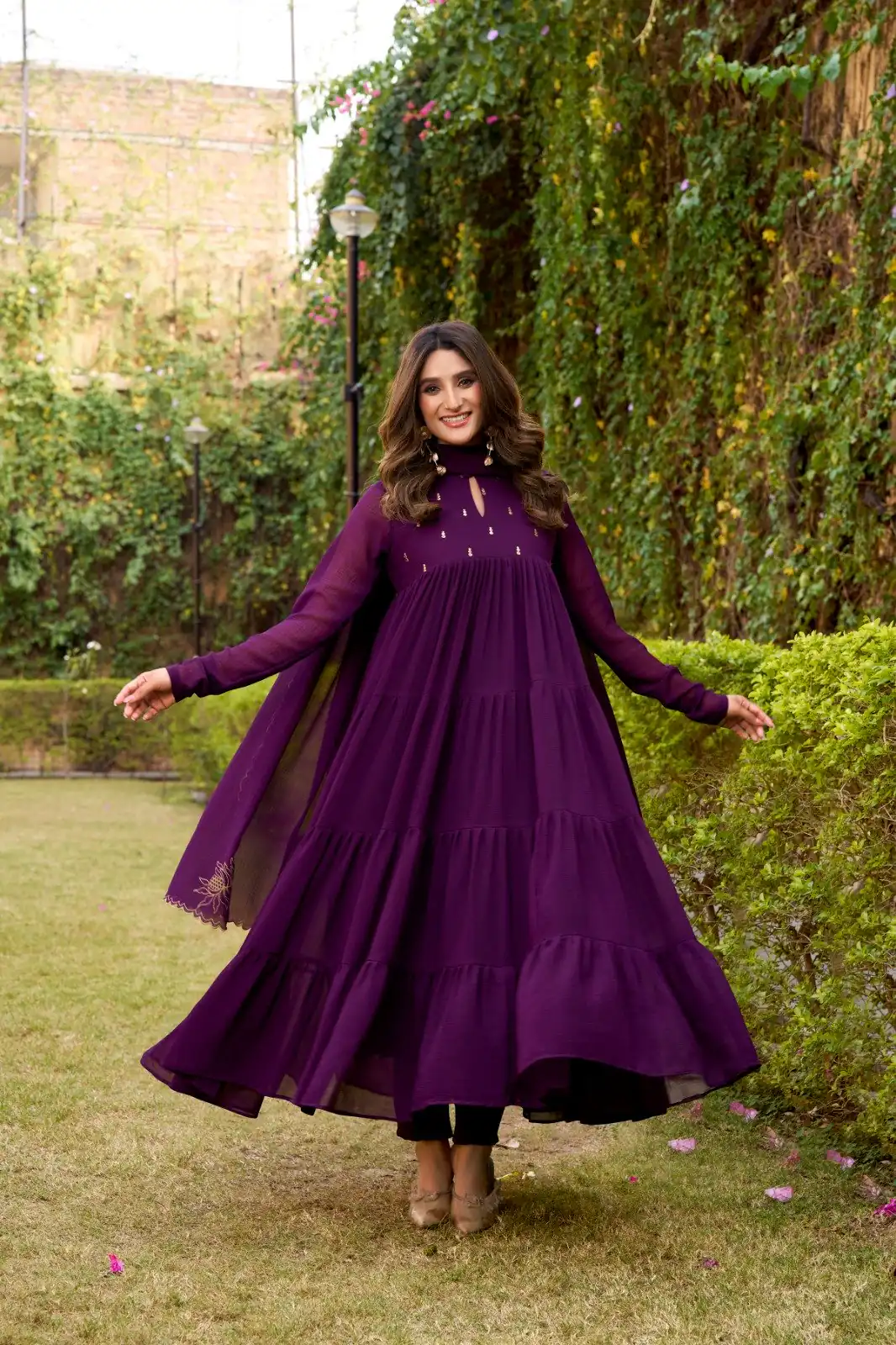 Purple Marbel Foil Work Salwar Suit