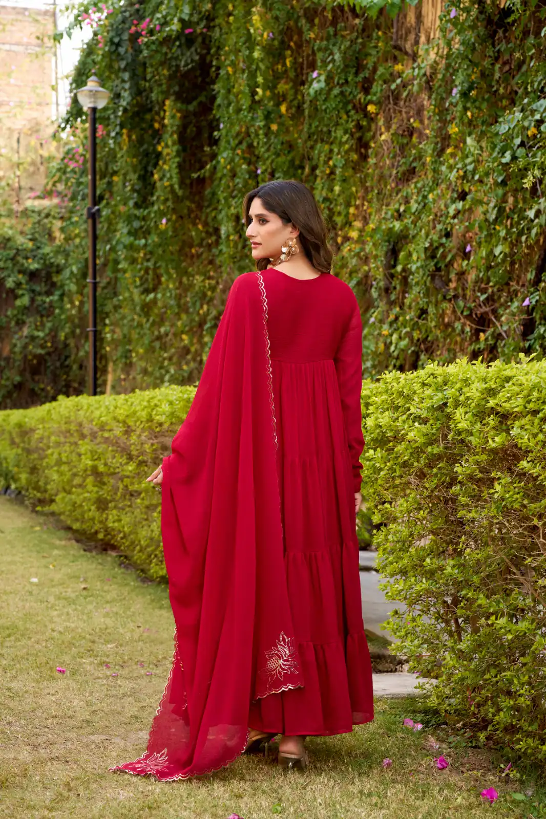 Red Marbel Foil Work Salwar Suit - Image 3