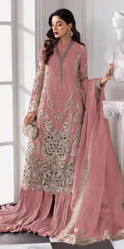 Peach Georgette Sequence Khatli Work Salwar Suit