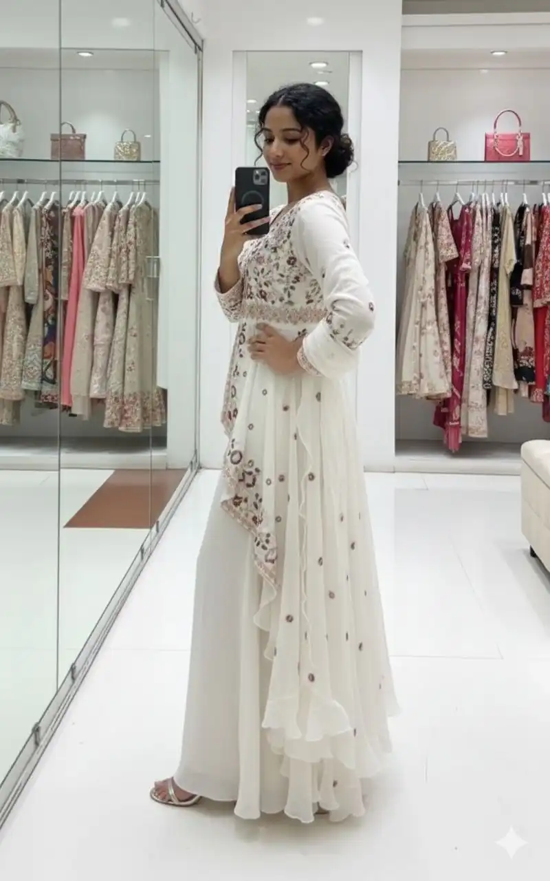 Off White Rangoli Silk Embroidery Work Salwar Suit - Image 3