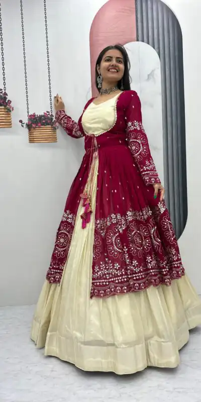 Maroon Simar Cosmos Sequence Work Lehenga Choli