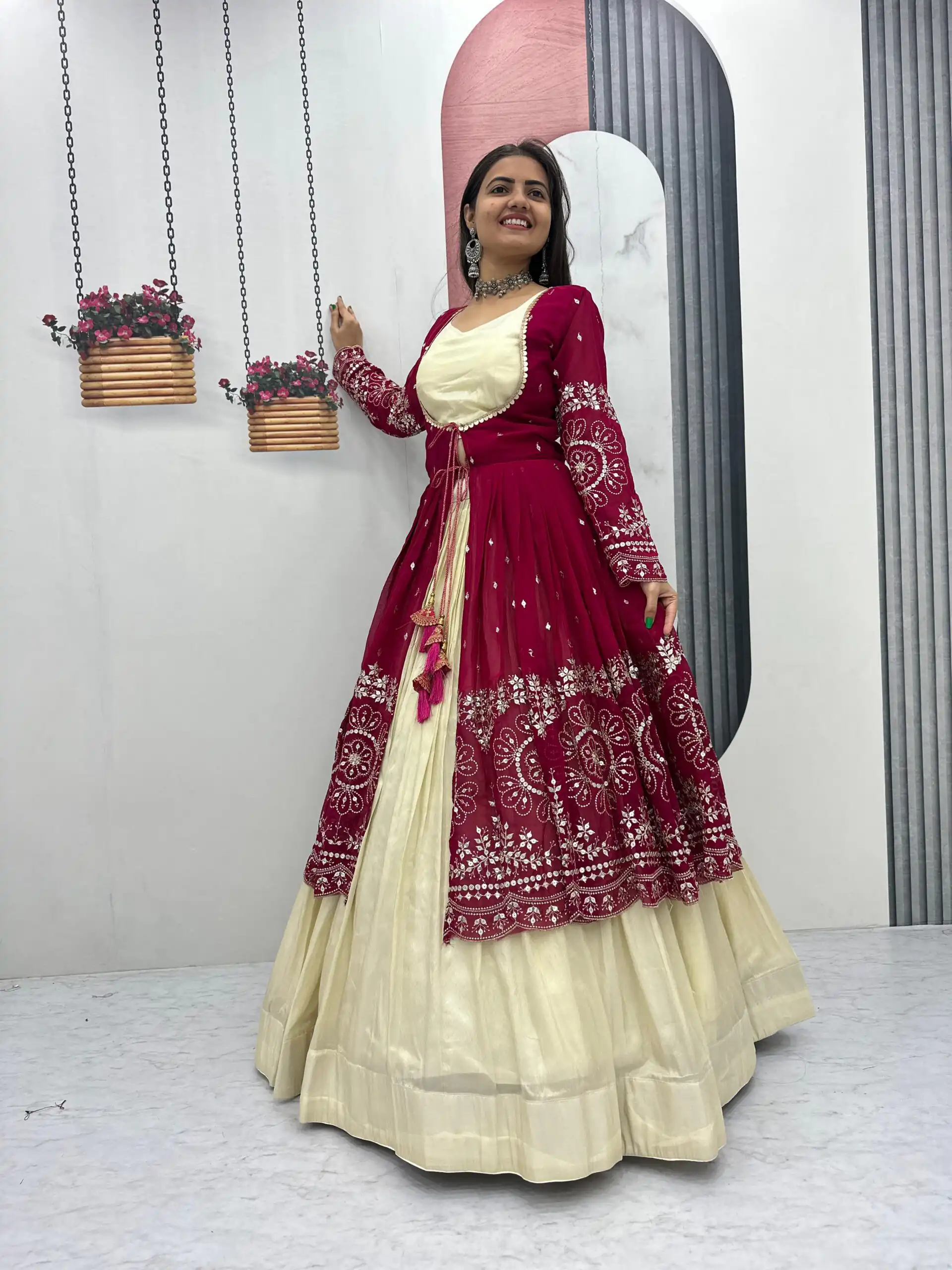 Maroon Simar Cosmos Sequence Work Lehenga Choli - Image 5