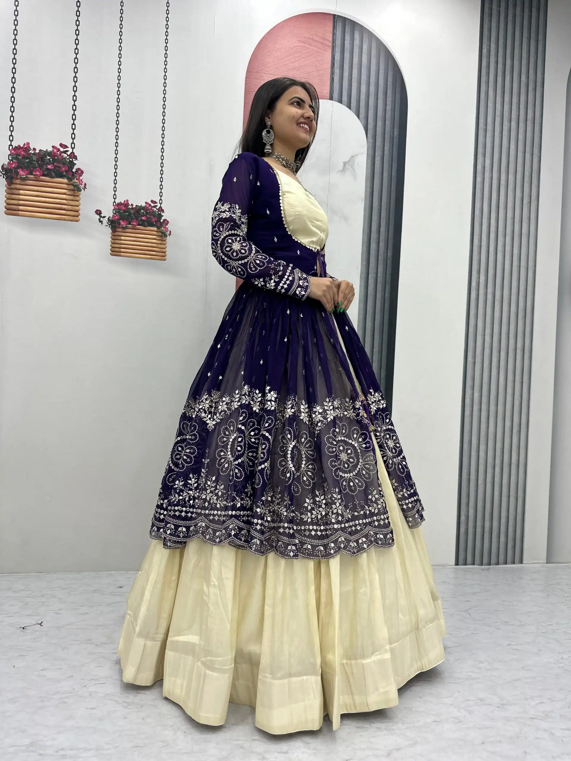 Purple Simar Cosmos Sequence Work Lehenga Choli - Image 5