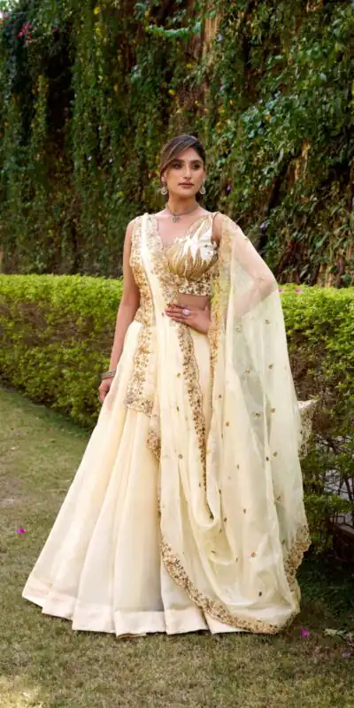 White Chanda Silk Sequins Work Lehenga Choli