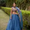 Teal Chanda Silk Sequins Work Lehenga Choli