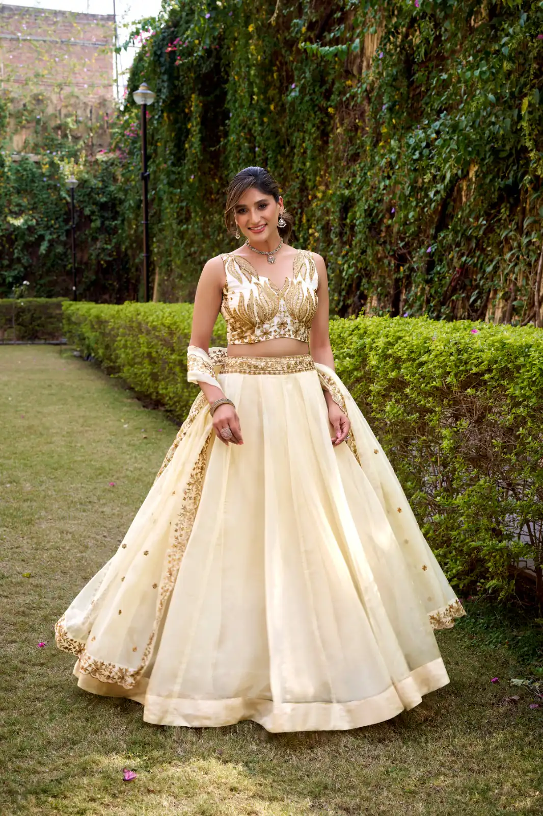 White Chanda Silk Sequins Work Lehenga Choli - Image 3