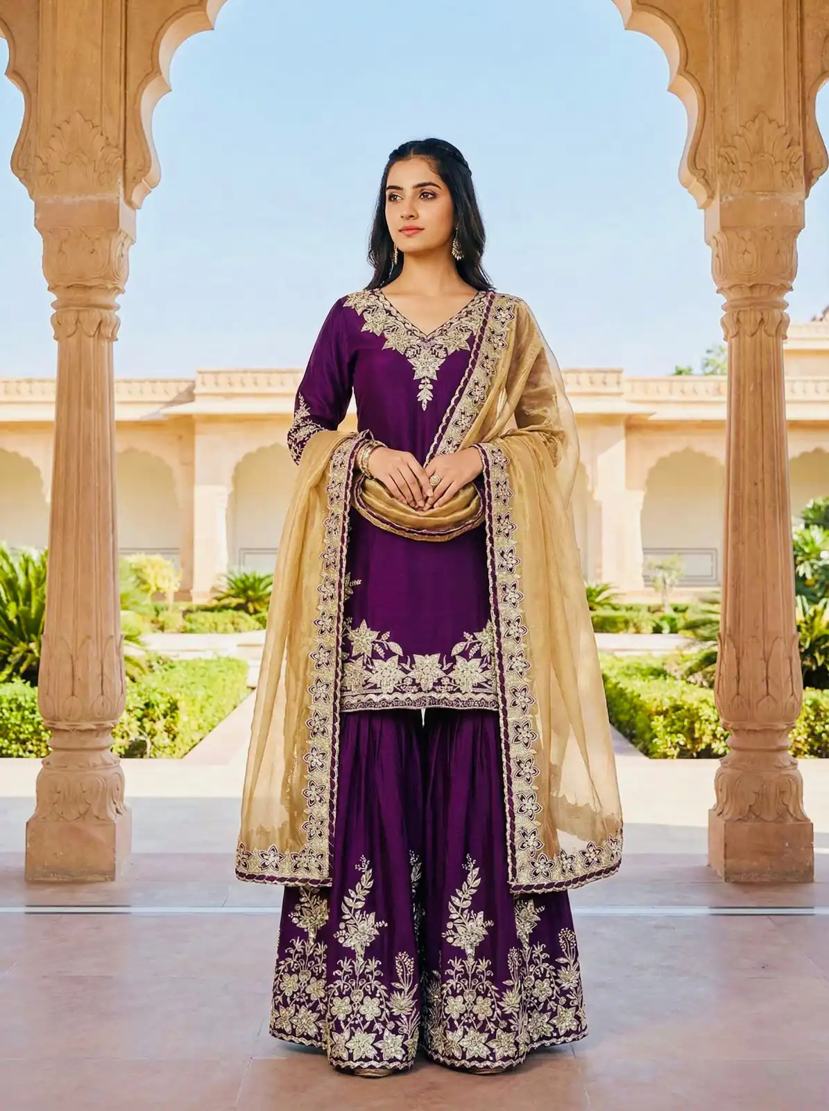 Purple Chinon Silk Lace Embroidery Work Salwar Suit - Image 2