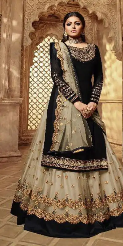 Cream Satin Georgette Stone Work Salwar Suit
