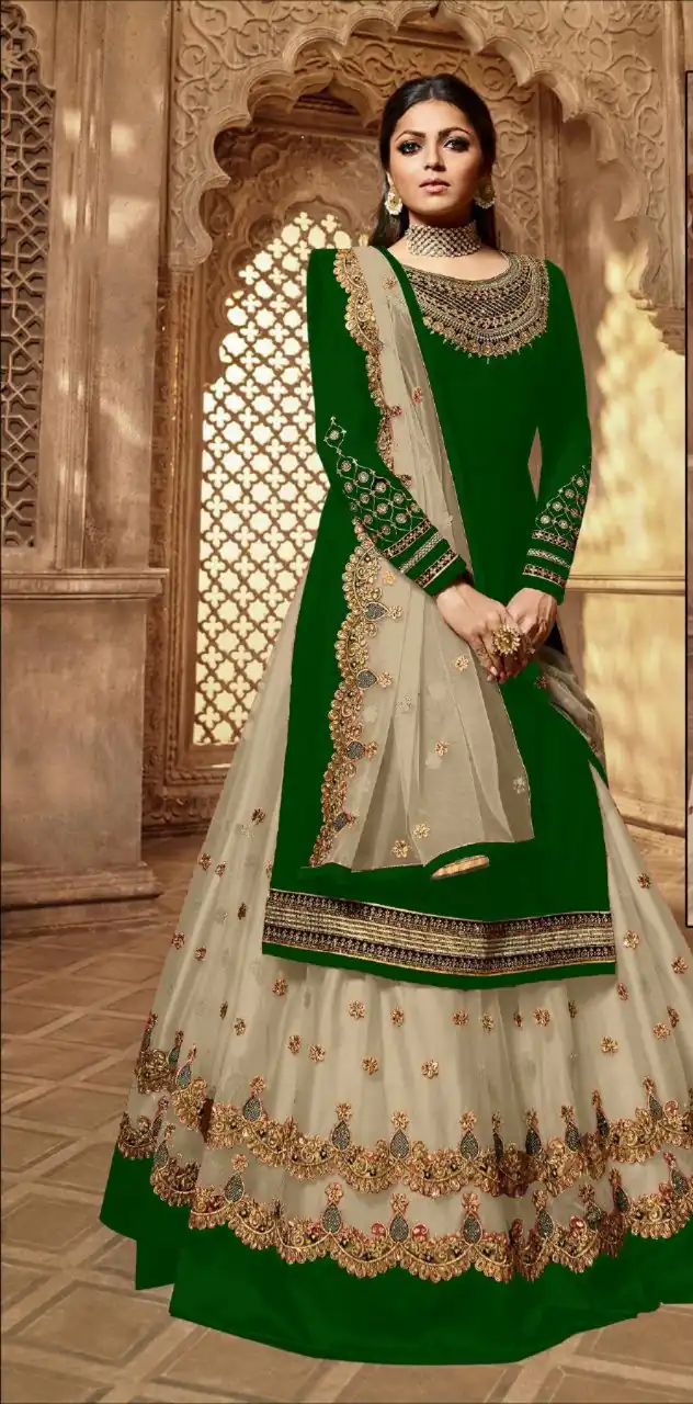 Green Satin Georgette Stone Work Salwar Suit