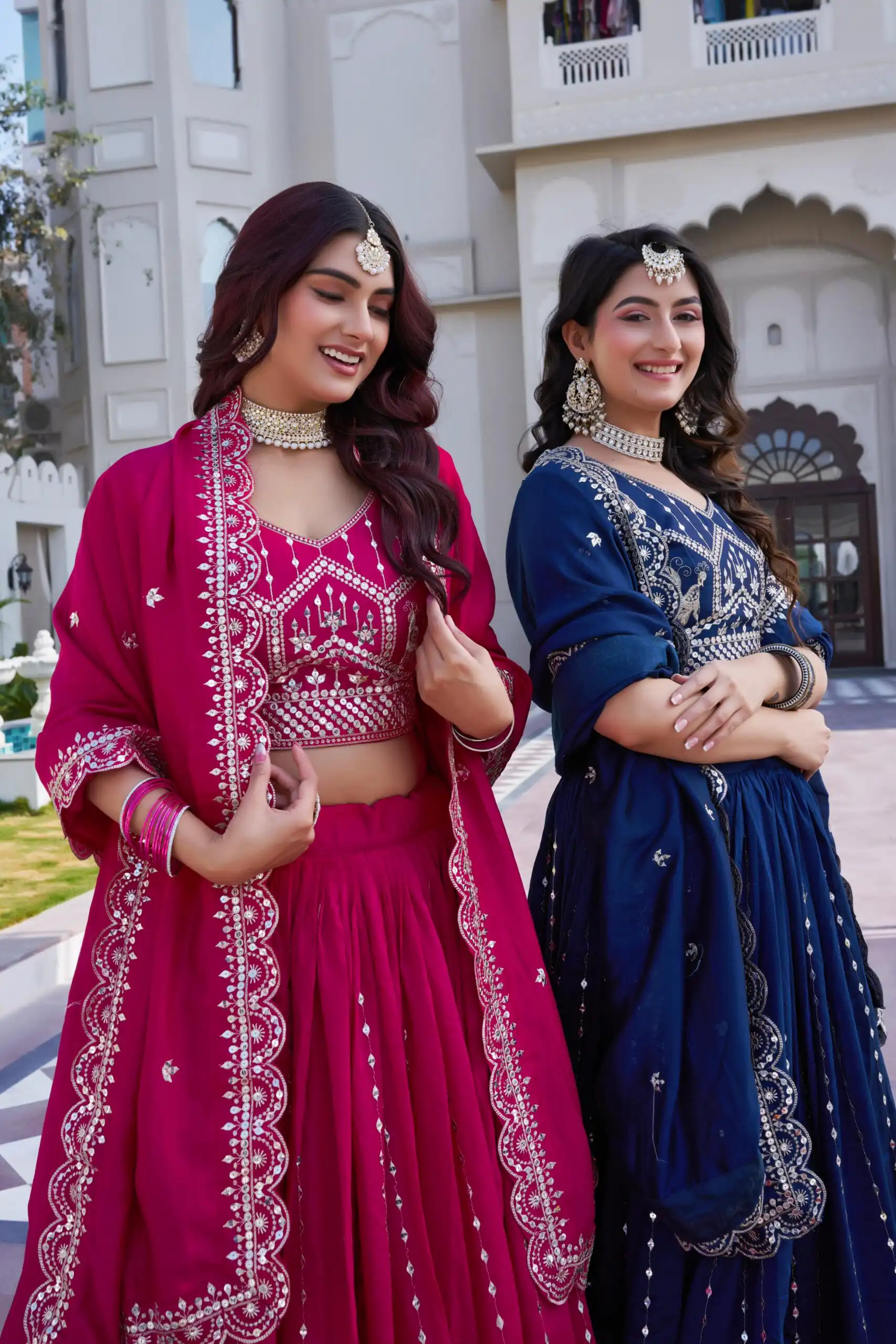 Navy Blue Vichitra Embroidery Work Lehenga Choli - Image 5