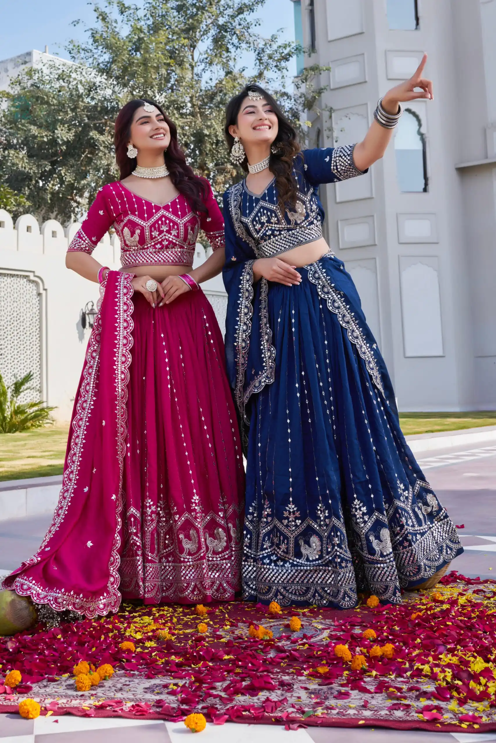 Navy Blue Vichitra Embroidery Work Lehenga Choli - Image 6