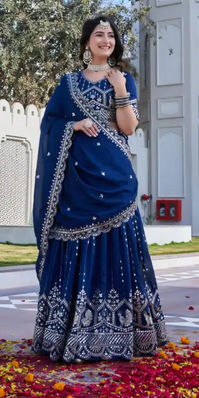 Navy Blue Vichitra Embroidery Work Lehenga Choli