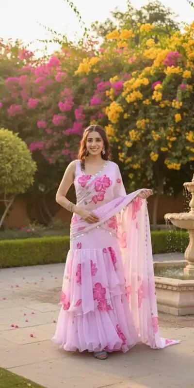 Baby Pink Premium Faux Georgette Saree BD 1805 Baby Pink with Digital Print. Now at just ₹2049. Delivery 4-6 Working Days. Shop now. | Sarees, Bollywood Sarees, Creative Sarees, Designer Sarees, Embroidered Sarees, Ethnic Saree, Modern Digital sarees, Party Wear Sarees