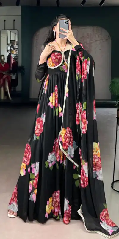 YNF 5103 Black Lace Work Gown in Chiffon. Get it for ₹1899. Wedding, Party, Festive, Events Delivery 4-6 Working Days. Shop now. | Gowns, Bollywood Gowns, Creative Gowns, Embroidered Gowns, Party Wear Gowns