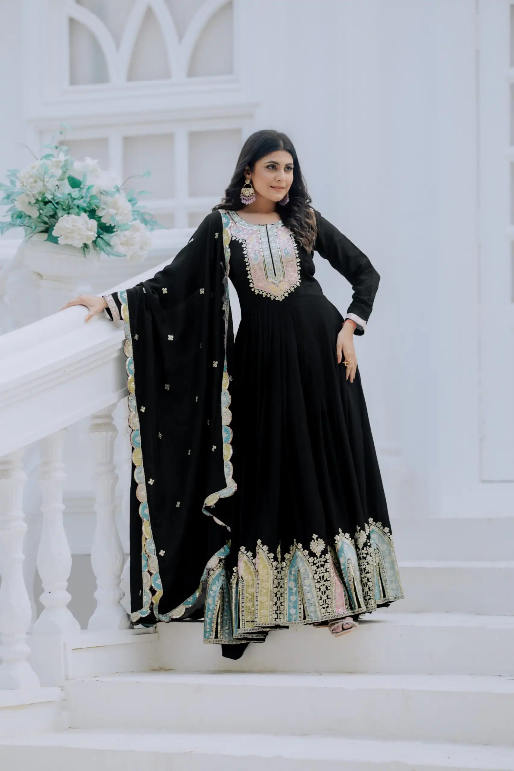 ZF 5002 Black Color Chinon Silk Salwar Suit with Embroidery Work. Festive Deal ₹2099. Delivery 4-6 Working Days. Shop now. | Jump Suits, Tops & Bottoms, Track Suits, Trendy Wear, Salwar suit, Designer Suits, Casual Suits, Creative suits, Palazzo Suits, Party Wear Suits, Patiala Suits, Straight Suits