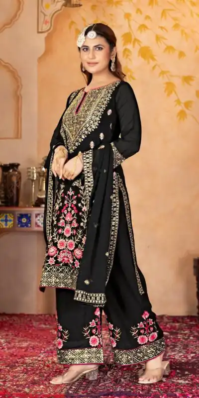 KF 1686 Black Faux Georgette Salwar Suit with Embroidery Work & Mirror Work. Exclusive Offer ₹2449. Delivery 4-6 Working Days. Shop now. | Jump Suits, Tops & Bottoms, Track Suits, Trendy Wear, Salwar suit, Designer Suits, Casual Suits, Creative suits, Palazzo Suits, Party Wear Suits, Patiala Suits, Straight Suits