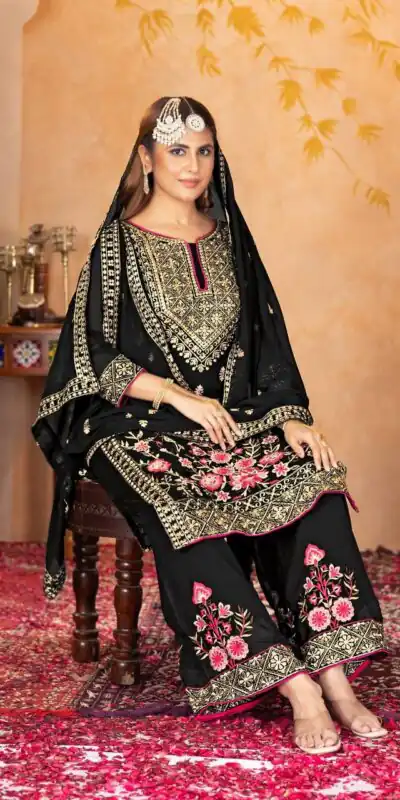 KF 1686 Black Faux Georgette Salwar Suit with Embroidery Work & Mirror Work. Exclusive Offer ₹2449. Delivery 4-6 Working Days. Shop now. | Jump Suits, Tops & Bottoms, Track Suits, Trendy Wear, Salwar suit, Designer Suits, Casual Suits, Creative suits, Palazzo Suits, Party Wear Suits, Patiala Suits, Straight Suits