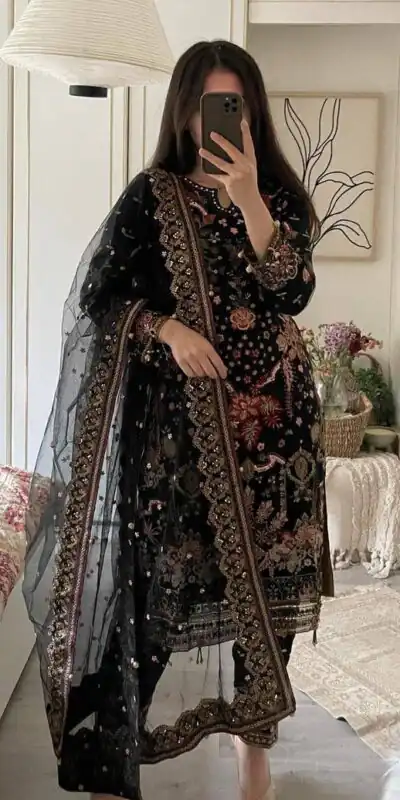 ST 169 Black in Faux Georgette Designer Work Salwar Suit . Wedding, Party, Festive, Events, Get it for ₹2049. Delivery 4-6 Working Days. Shop now. | Jump Suits, Tops & Bottoms, Track Suits, Trendy Wear, Salwar suit, Designer Suits, Casual Suits, Creative suits, Palazzo Suits, Party Wear Suits, Patiala Suits, Straight Suits