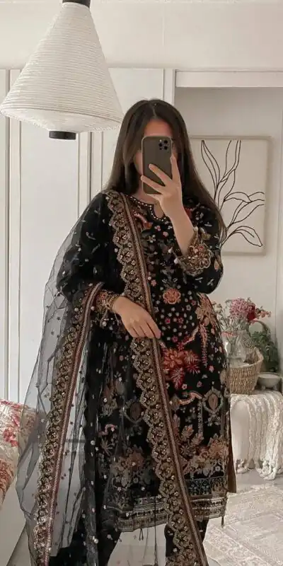 ST 169 Black in Faux Georgette Designer Work Salwar Suit . Wedding, Party, Festive, Events, Get it for ₹2049. Delivery 4-6 Working Days. Shop now. | Jump Suits, Tops & Bottoms, Track Suits, Trendy Wear, Salwar suit, Designer Suits, Casual Suits, Creative suits, Palazzo Suits, Party Wear Suits, Patiala Suits, Straight Suits