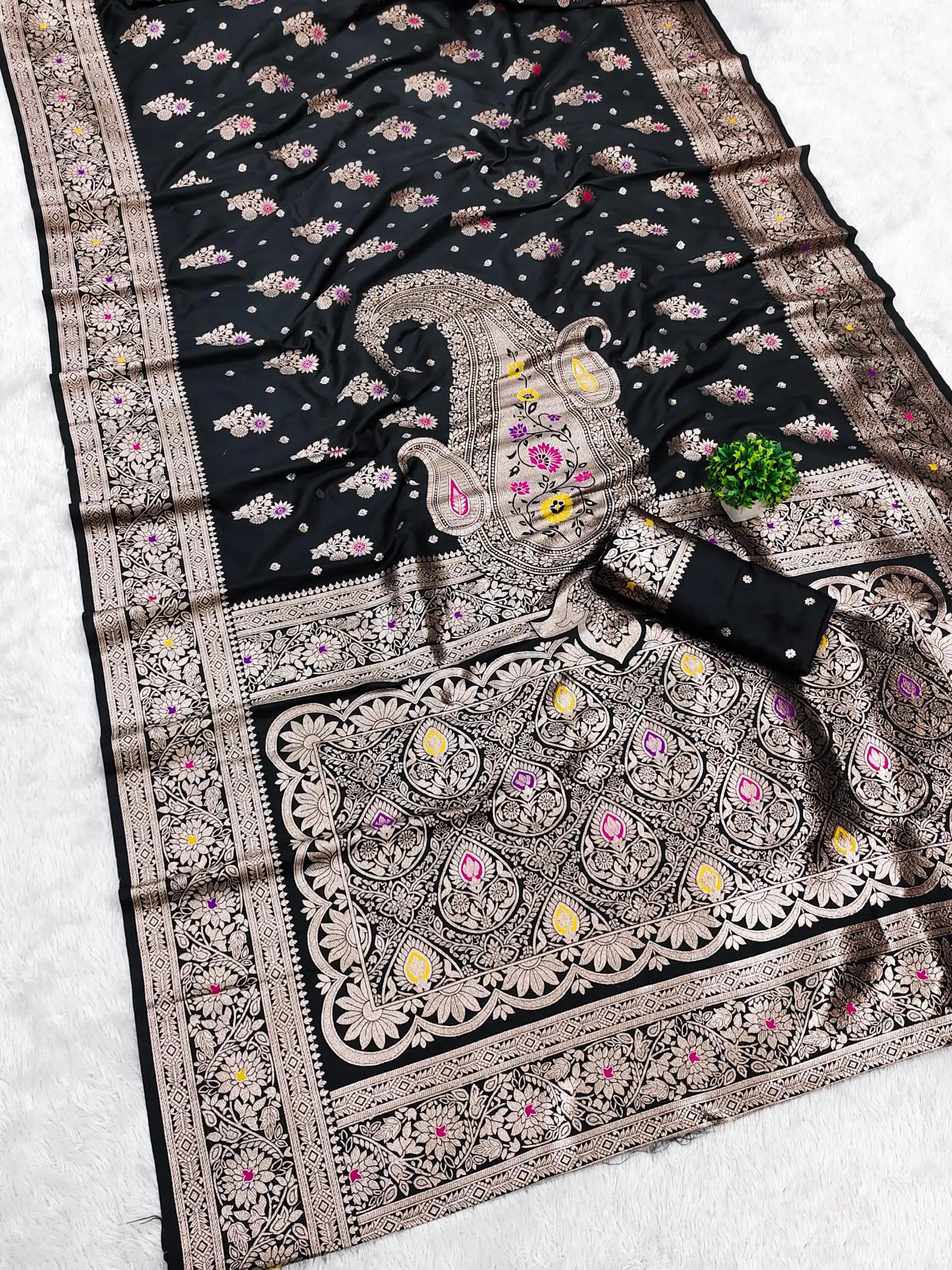 Black Soft Banarasi Silk Lace Zari Work Saree