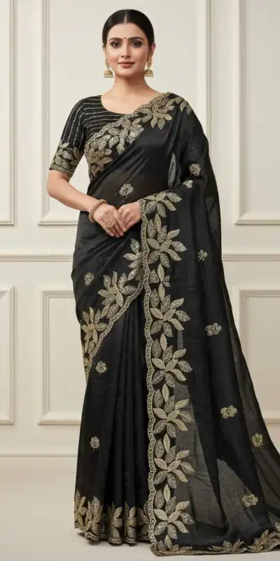 JR 656 Black Soft Organza Silk Saree Perfect for Wedding, Party, Durga Puja, Baisakhi, Temple Visit – . Affordable Price ₹1799. Delivery 4-6 Working D | Sarees, Bollywood Sarees, Creative Sarees, Designer Sarees, Embroidered Sarees, Ethnic Saree, Modern Digital sarees, Party Wear Sarees