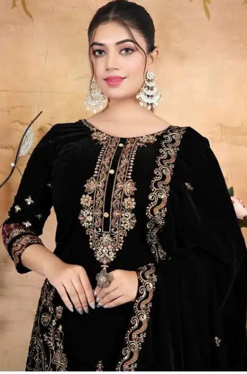 FC 1198 Black Velvet Salwar Suit with Embroidery Work & Lace Work. Festive Deal ₹2549. Delivery 4-6 Working Days. Shop now. | Jump Suits, Tops & Bottoms, Track Suits, Trendy Wear, Salwar suit, Designer Suits, Casual Suits, Creative suits, Palazzo Suits, Party Wear Suits, Patiala Suits, Straight Suits