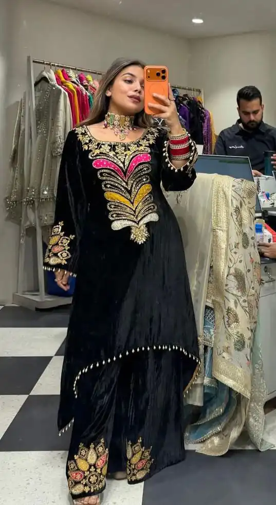 LG 2042 Black Velvet Salwar Suit with Embroidery Work. Wedding, Party, Festive, Events, Festive Deal ₹1999. Delivery 4-6 Working Days. Shop now. | Jump Suits, Tops & Bottoms, Track Suits, Trendy Wear, Salwar suit, Designer Suits, Casual Suits, Creative suits, Palazzo Suits, Party Wear Suits, Patiala Suits, Straight Suits