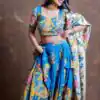 Blue Chent Crep Kalamkari Print Work Lehenga Choli