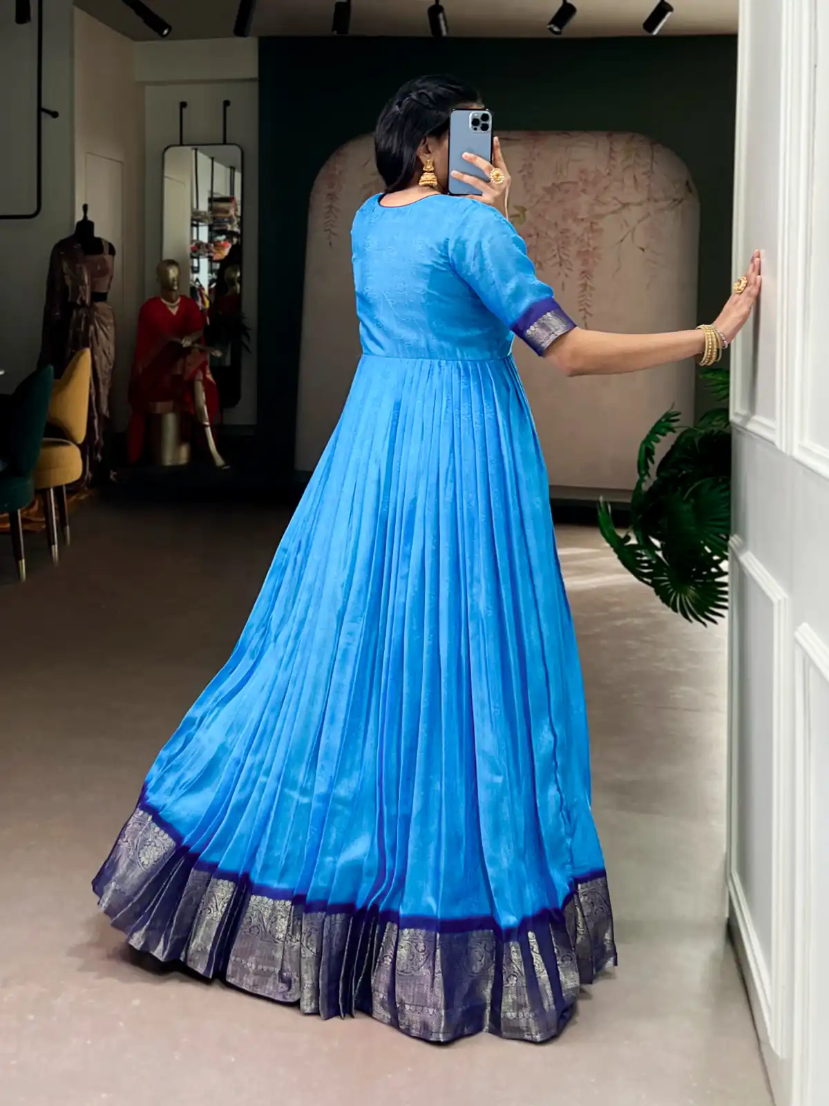 YNF 5012 Blue Mass Mello Gown with Zari Work. Available at ₹1799 only. Wedding, Party, Festive, Events Delivery 4-6 Working Days. Shop now. | Gowns, Bollywood Gowns, Creative Gowns, Designer Gowns, Embroidered Gowns, Party Wear Gowns