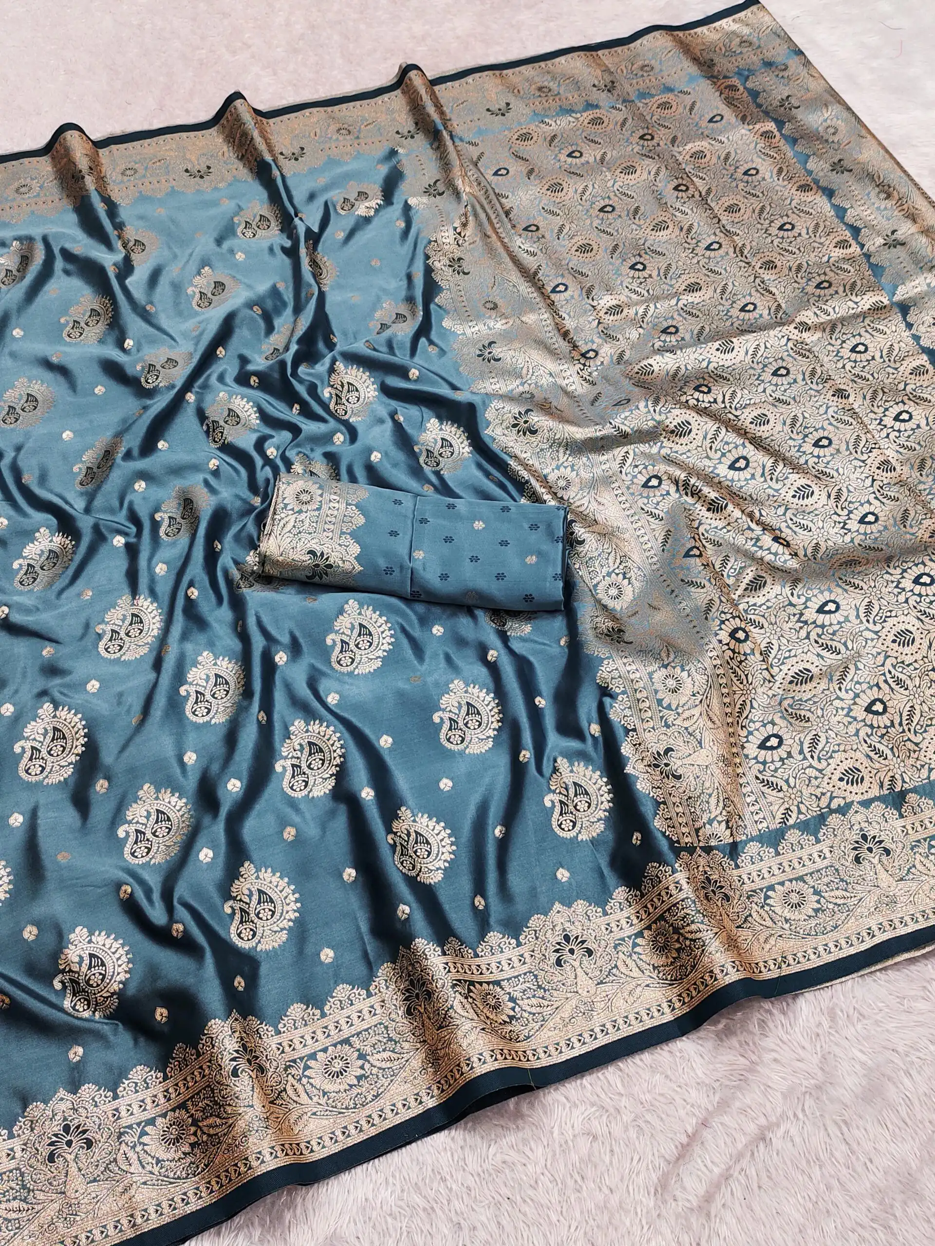 MB 9 Blue Color Satin Silk Saree with Lace Work & Zari Work. Wedding, Party, Festive, Events Exclusive Offer ₹2149. Delivery 4-6 Working Days. Shop now. | Sarees, Bollywood Sarees, Creative Sarees, Designer Sarees, Embroidered Sarees, Ethnic Saree, Modern Digital sarees, Party Wear Sarees