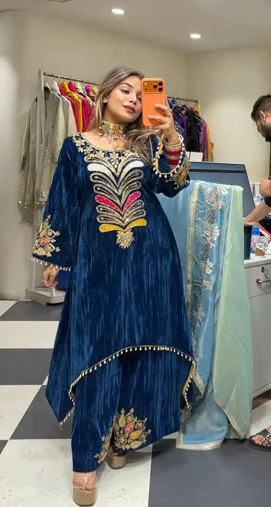 LG 2042 Blue Velvet Salwar Suit with Embroidery Work. Wedding, Party, Festive, Events, Festive Deal ₹1999. Delivery 4-6 Working Days. Shop now. | Jump Suits, Tops & Bottoms, Track Suits, Trendy Wear, Salwar suit, Designer Suits, Casual Suits, Creative suits, Palazzo Suits, Party Wear Suits, Patiala Suits, Straight Suits
