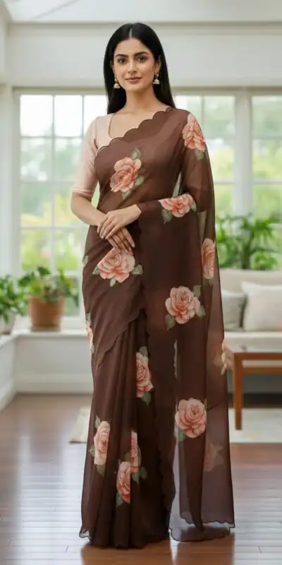 BT 412 Brown TB Organza Saree with Digital Print. Wedding, Party, Festive, Events, Navratri Garba, Special Price ₹1649. Delivery 4-6 Working Days. Shop now. | Sarees, Bollywood Sarees, Creative Sarees, Designer Sarees, Embroidered Sarees, Ethnic Saree, Modern Digital sarees, Party Wear Sarees