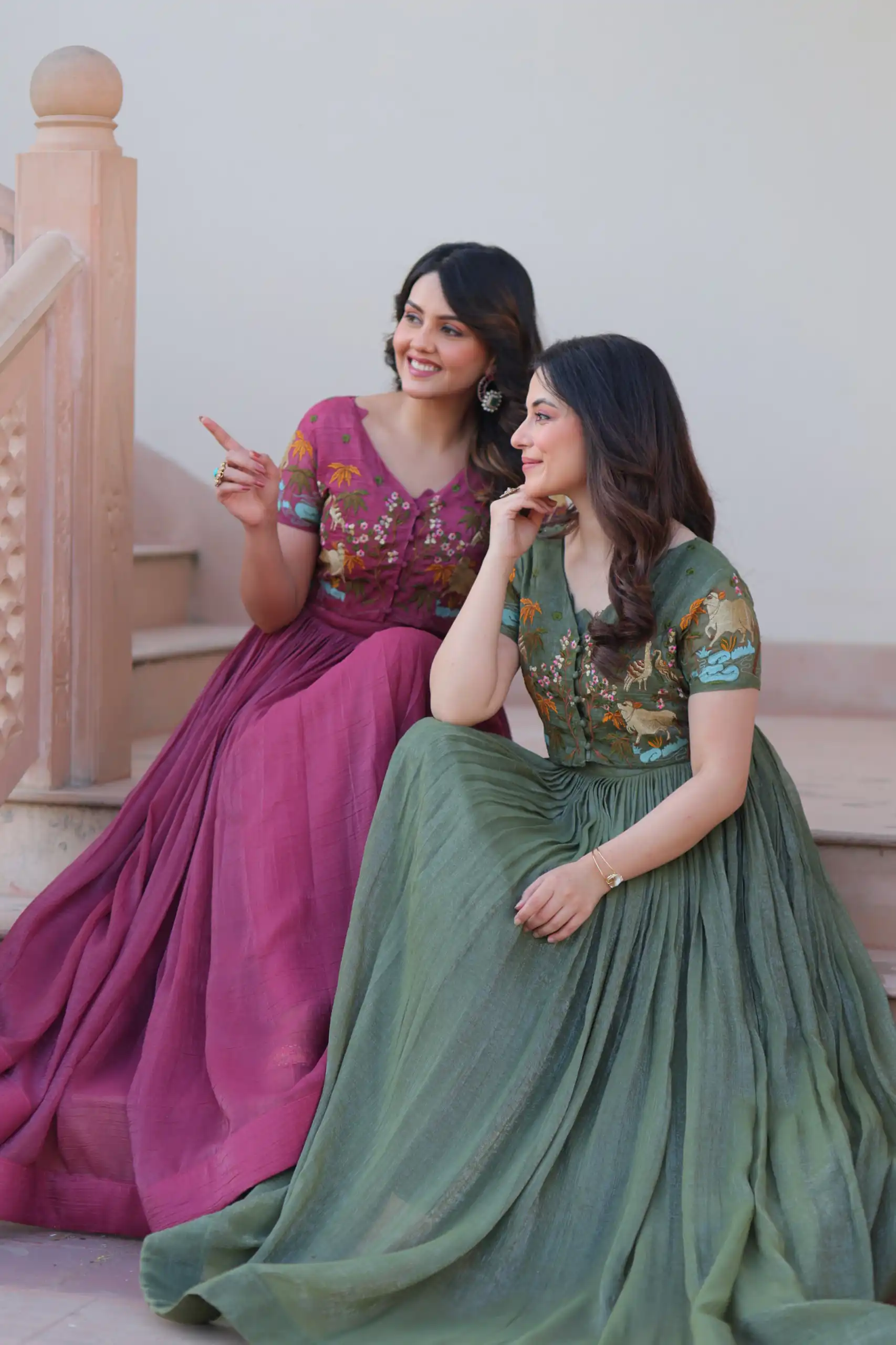 KA 1170 Dark Pista Color Silver Crunchy Gown with Embroidery Work. Introductory Price ₹1799. Delivery 4-6 Working Days. Shop now. | Gowns, Bollywood Gowns, Creative Gowns, Designer Gowns, Embroidered Gowns, Party Wear Gowns