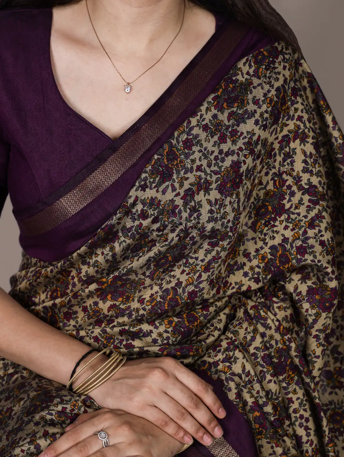 Dark Purple Polyester Viscose Chanderi Zari Work Saree - Image 2