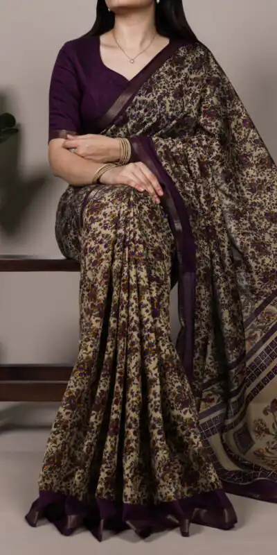 Dark Purple Polyester Viscose Chanderi Zari Work Saree