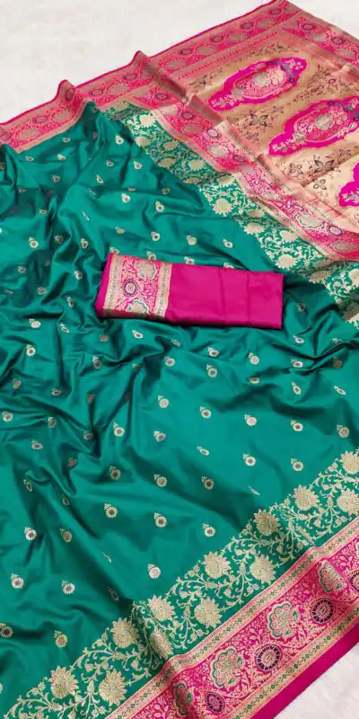 MB 3315 Firozi Color Banarasi Silk Gold Zari Border Saree . Wedding, Party, Festive, Available at ₹2049 only. Delivery 4-6 Working Days. Shop now. | Sarees, Bollywood Sarees, Creative Sarees, Designer Sarees, Embroidered Sarees, Ethnic Saree, Modern Digital sarees, Party Wear Sarees