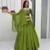 Green Cotton Kalamkari Embroidery Work Lehenga Choli