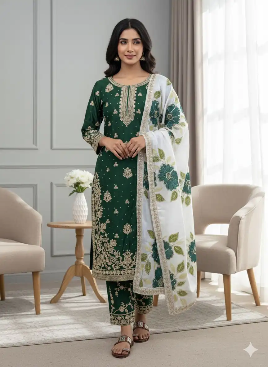 SRK 5315 Green Organza SILK Salwar Suit Perfect for Wedding, Party, Lohri, Ethnic Day, Eid – . Affordable Price ₹2499. Delivery 4-6 Working Days. | Jump Suits, Tops & Bottoms, Track Suits, Trendy Wear, Salwar suit, Designer Suits, Casual Suits, Creative suits, Palazzo Suits, Party Wear Suits, Patiala Suits, Straight Suits