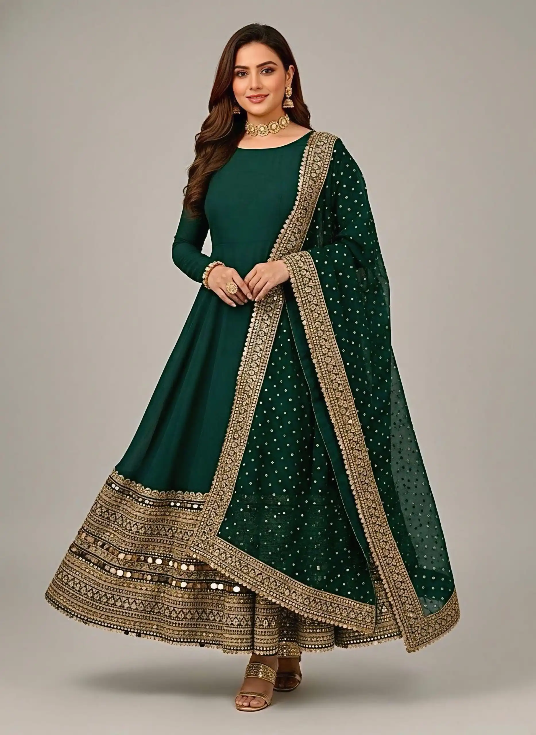 ZSR 3152 Green Color Roman silk Gown with Embroidery Work & Lace Work. Grab it for ₹2599. Delivery 4-6 Working Days. Shop now. | Gowns, Bollywood Gowns, Creative Gowns, Designer Gowns, Embroidered Gowns, Party Wear Gowns