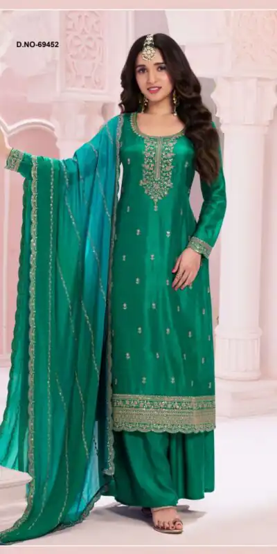 FC 69451 Green Vichitra Salwar Suit with Zari Work & Embroidery Work. Best Price ₹2099. Delivery 4-6 Working Days. Shop now. | Jump Suits, Tops & Bottoms, Track Suits, Trendy Wear, Salwar suit, Designer Suits, Casual Suits, Creative suits, Palazzo Suits, Party Wear Suits, Patiala Suits, Straight Suits