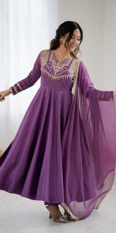 ZSR 3149 Lavender Roman silk Gown Perfect for Wedding, Party, Sangeet, Haldi, Lohri – . Introductory Price ₹2099. Delivery 4-6 Working Days. Shop now. | Gowns, Bollywood Gowns, Creative Gowns, Designer Gowns, Embroidered Gowns, Party Wear Gowns