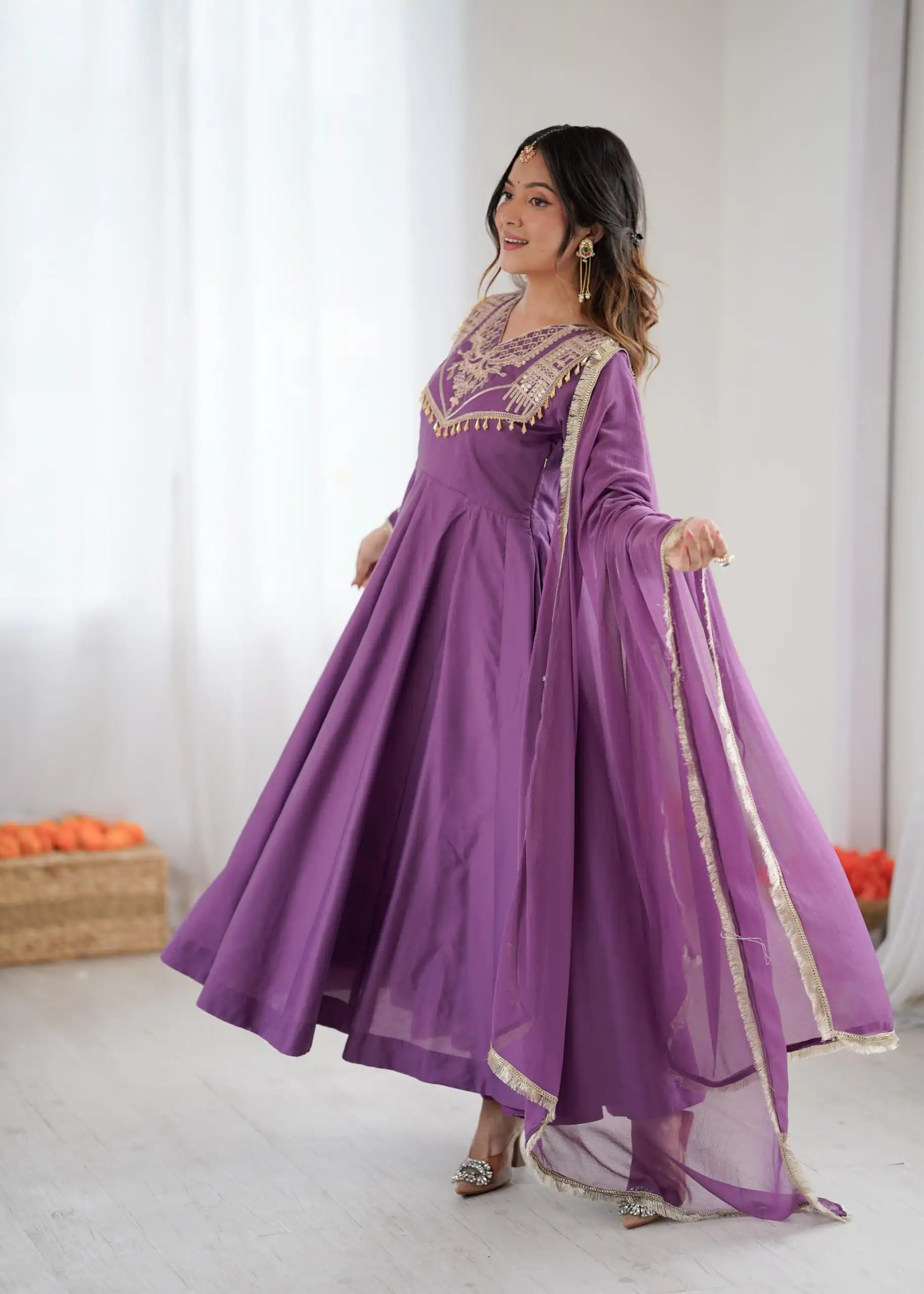 ZSR 3149 Lavender Roman silk Gown Perfect for Wedding, Party, Sangeet, Haldi, Lohri – . Introductory Price ₹2099. Delivery 4-6 Working Days. Shop now. | Gowns, Bollywood Gowns, Creative Gowns, Designer Gowns, Embroidered Gowns, Party Wear Gowns